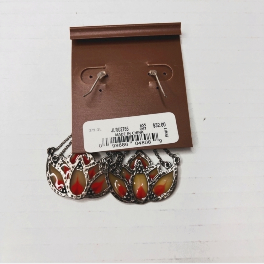 Lucky Brand Lotus Creme and Reddish Orange Earrings - Picture 2 of 6